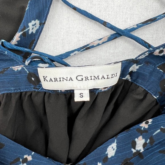 KARINA GRIMALDI Olga Mini Dress Womens Small Blue Mood Floral Lace Up - Picture 12 of 14